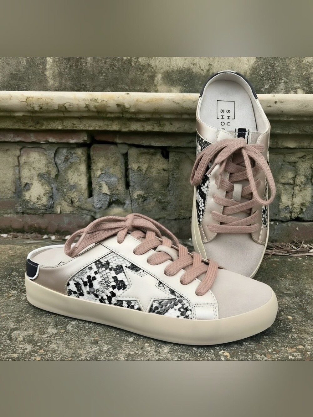 ShuShop Blush & Black Snake-Accent Sneakers